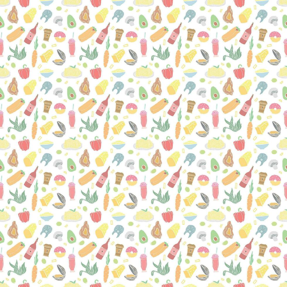 Seamless food pattern. Drawn food background vector