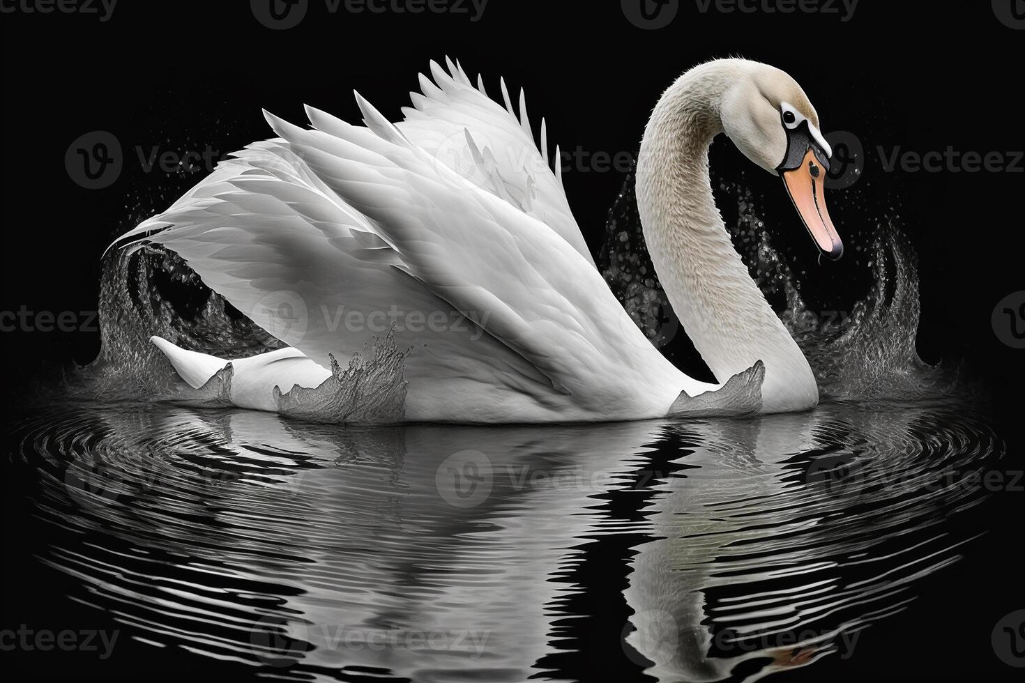 White beautiful swan swimming in water background Image photo