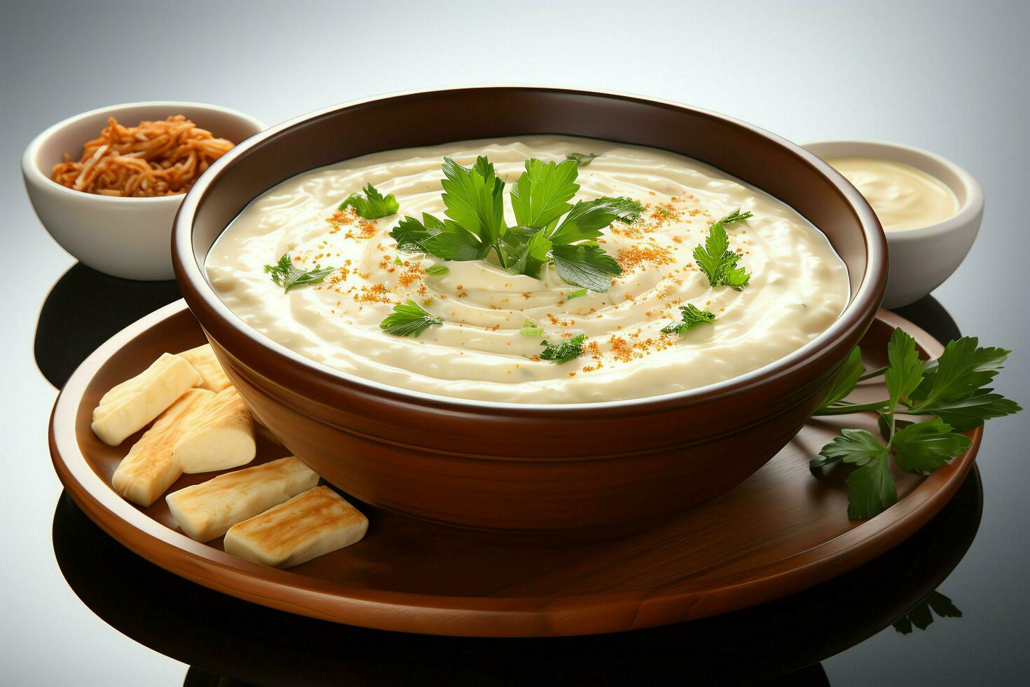 un delicioso pollo sopa comida con vegetales en un bol. invierno comida y alto proteína sopa comida concepto por ai generado foto