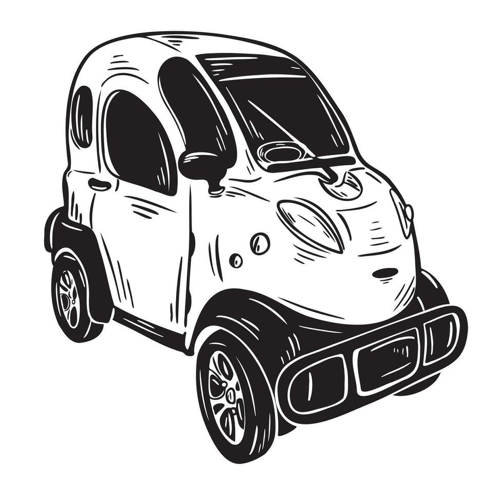 Vector compact smart car. Vehicles cartoon car isolated. Smart car side view isolated.City car isolated on the background of the rays.