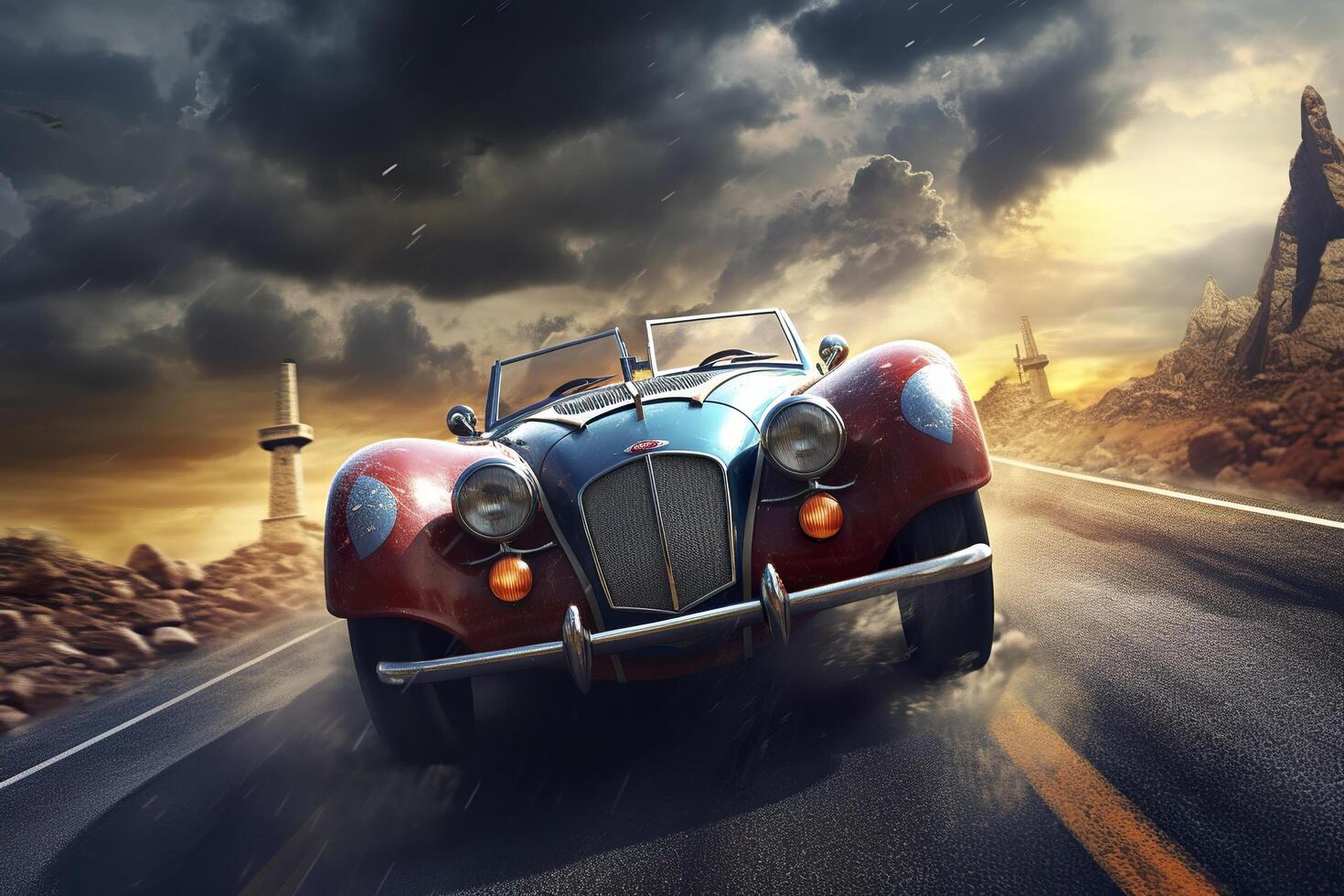 Fast Shutter Speed Captures Excitement and Energy of Car. photo