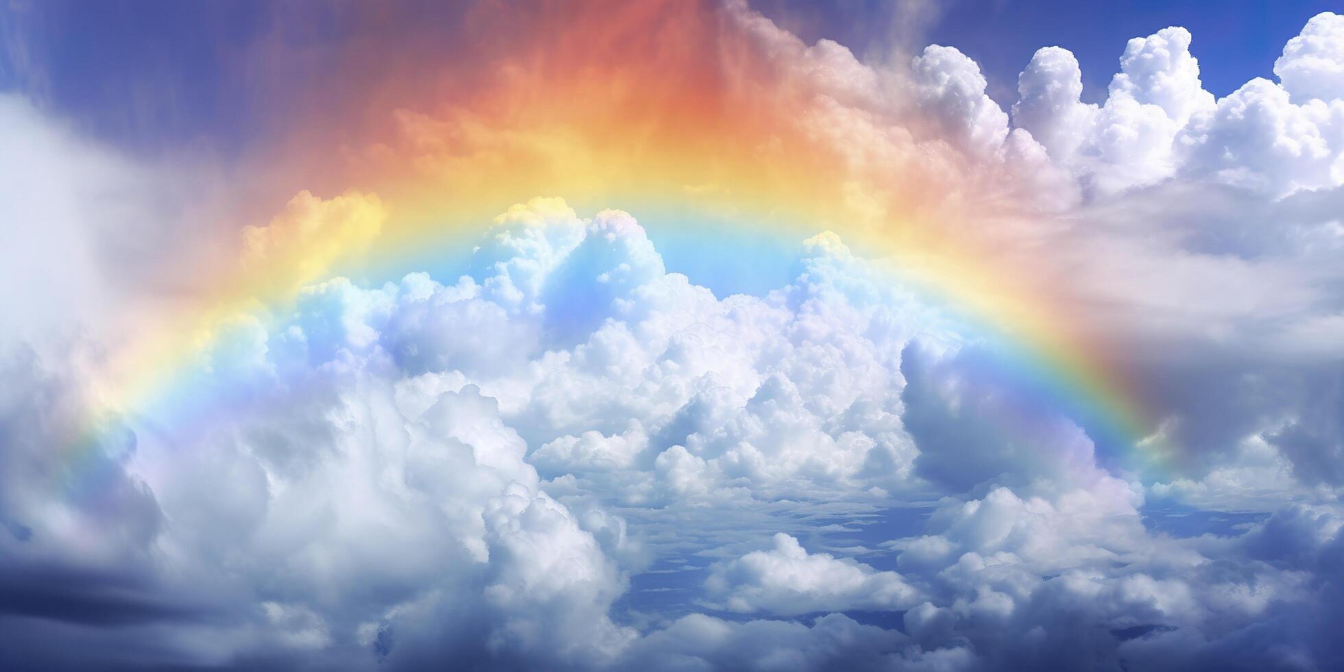 Rainbow in the Bright Blue Sky. AI Generative photo