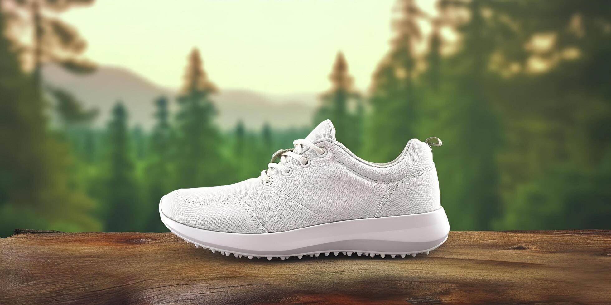 blanco blanco Deportes Zapatos Bosquejo con natural tema antecedentes. ai generativo foto