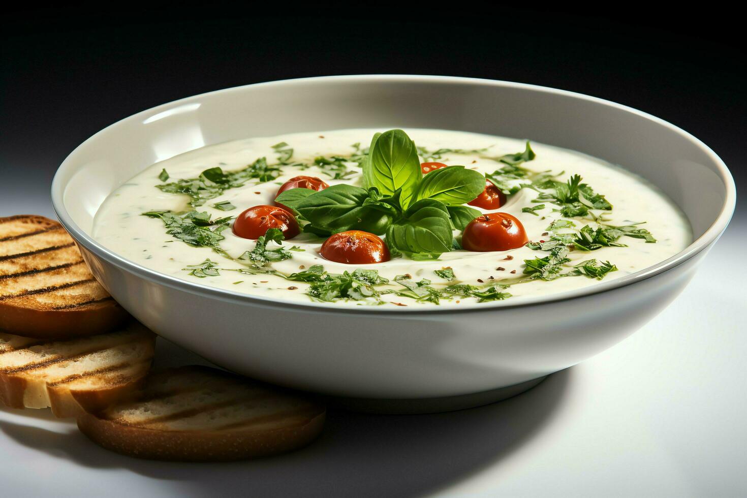 A delicious vegetables soup food in a bowl. Winter food and high protein soup meal concept by AI Generated photo