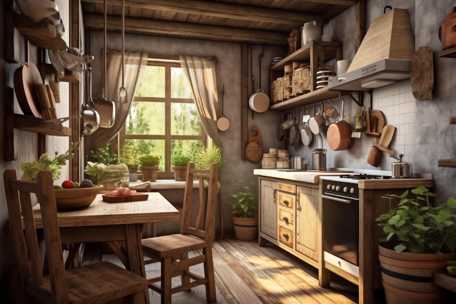 Modern kitchen interior design in apartment or house with furniture. Luxury kitchen home scandinavian concept by photo