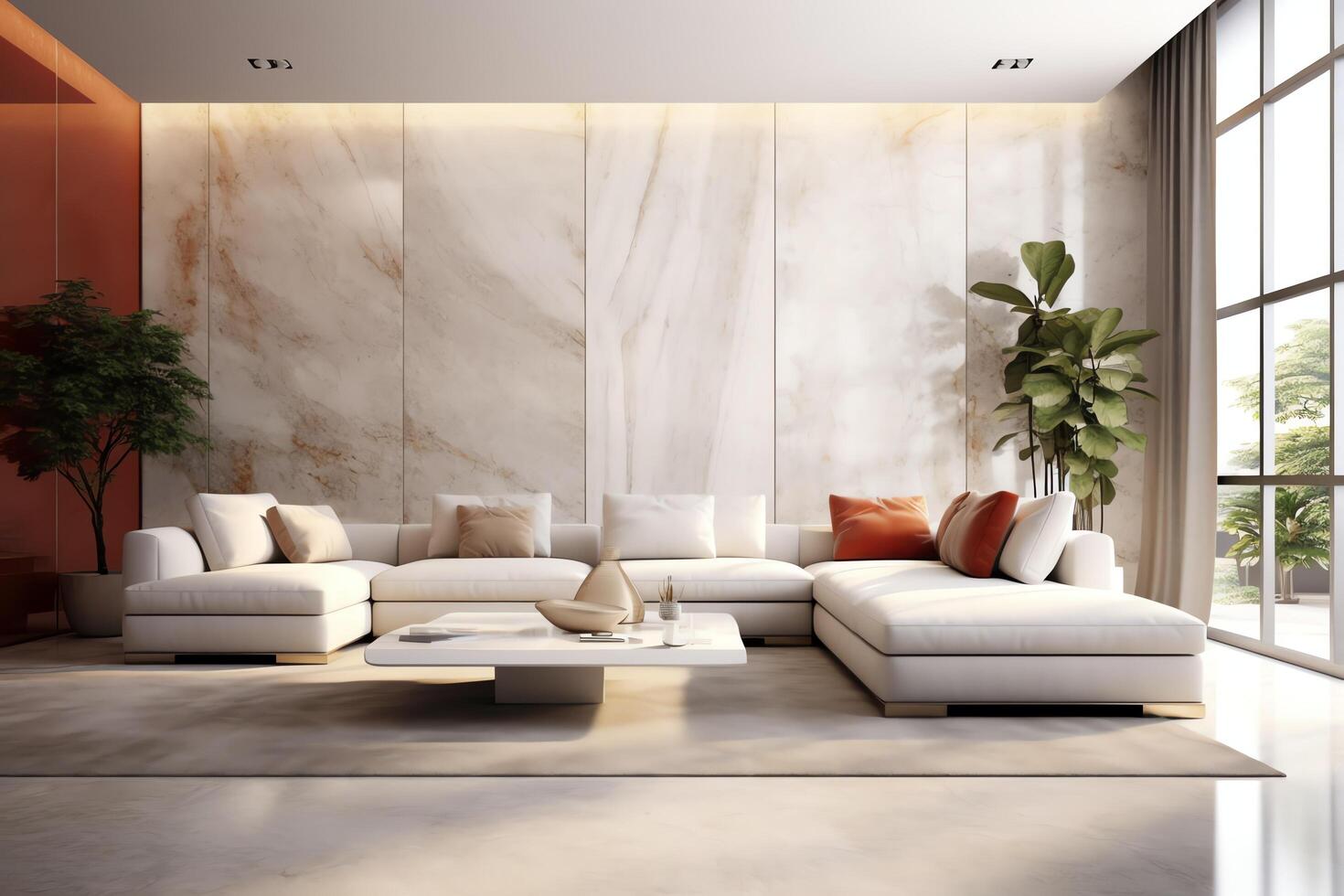 Modern apartment interior in living or bedroom design with working table, furniture, and bookshelf. Luxury home scandinavian concept by photo