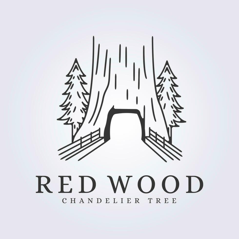 chandelier tree redwood line art logo vector illustration design