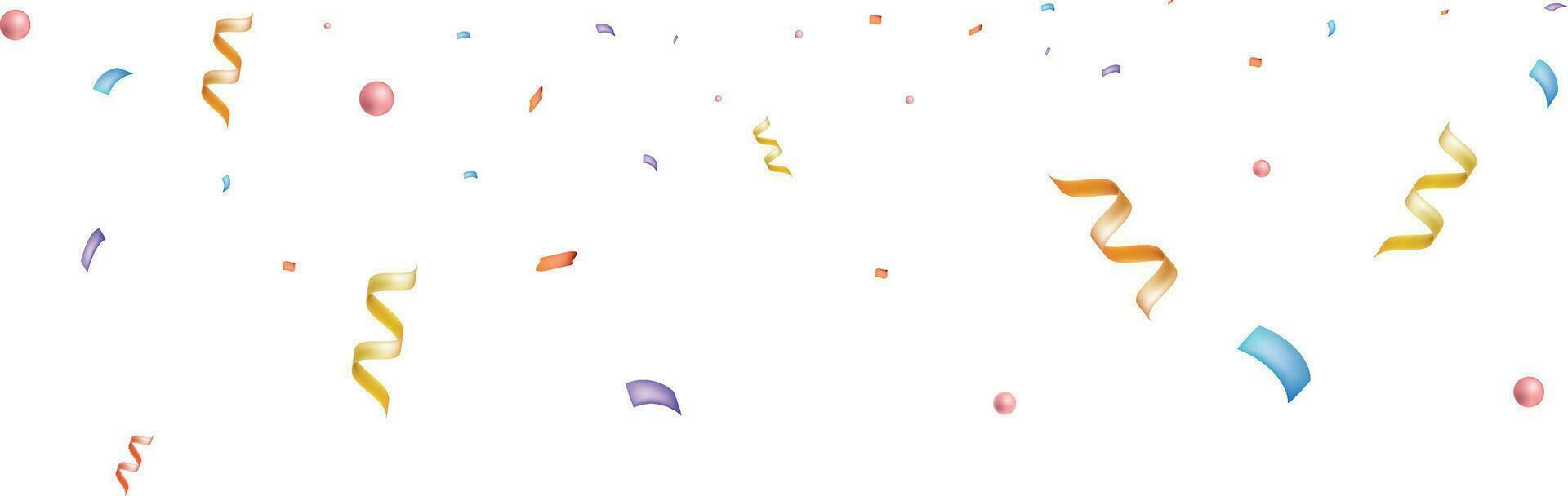 congratulatory background with 3d colored confetti and serpentine. Vector illustration