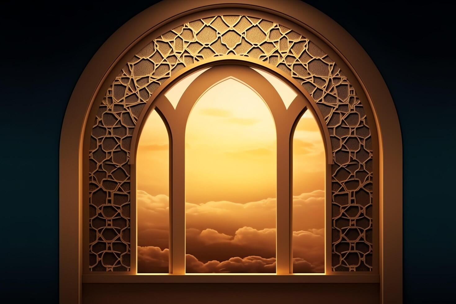 Eid mubarak and ramadan kareem greetings with islamic lantern and mosque. Eid al fitr background. Eid al fitr background of window concept by photo