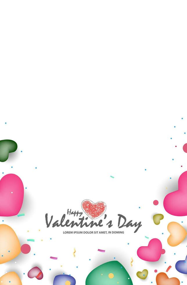 Happy Valentine's Day with colorful hearts and confetti on white background. vector