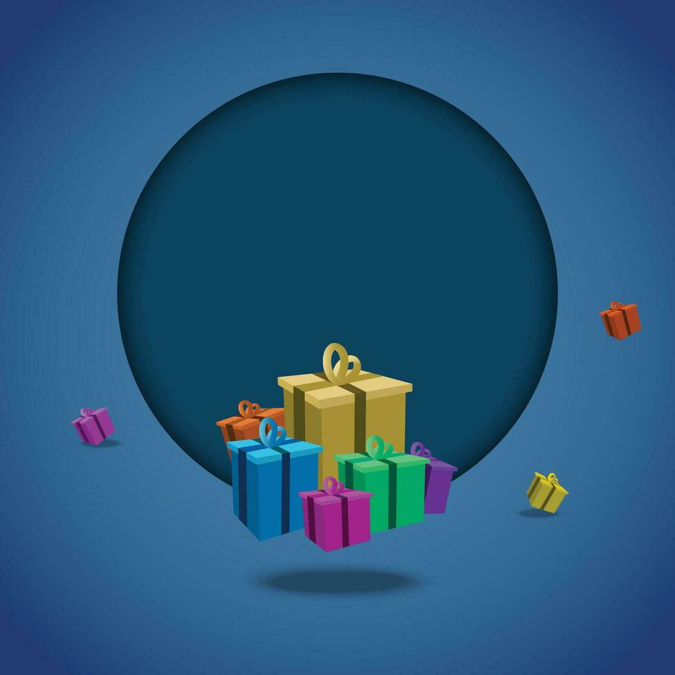 A circle on the back of the gift boxes. For web banner sale promo. Vector Illustration with Seasonal Offer.