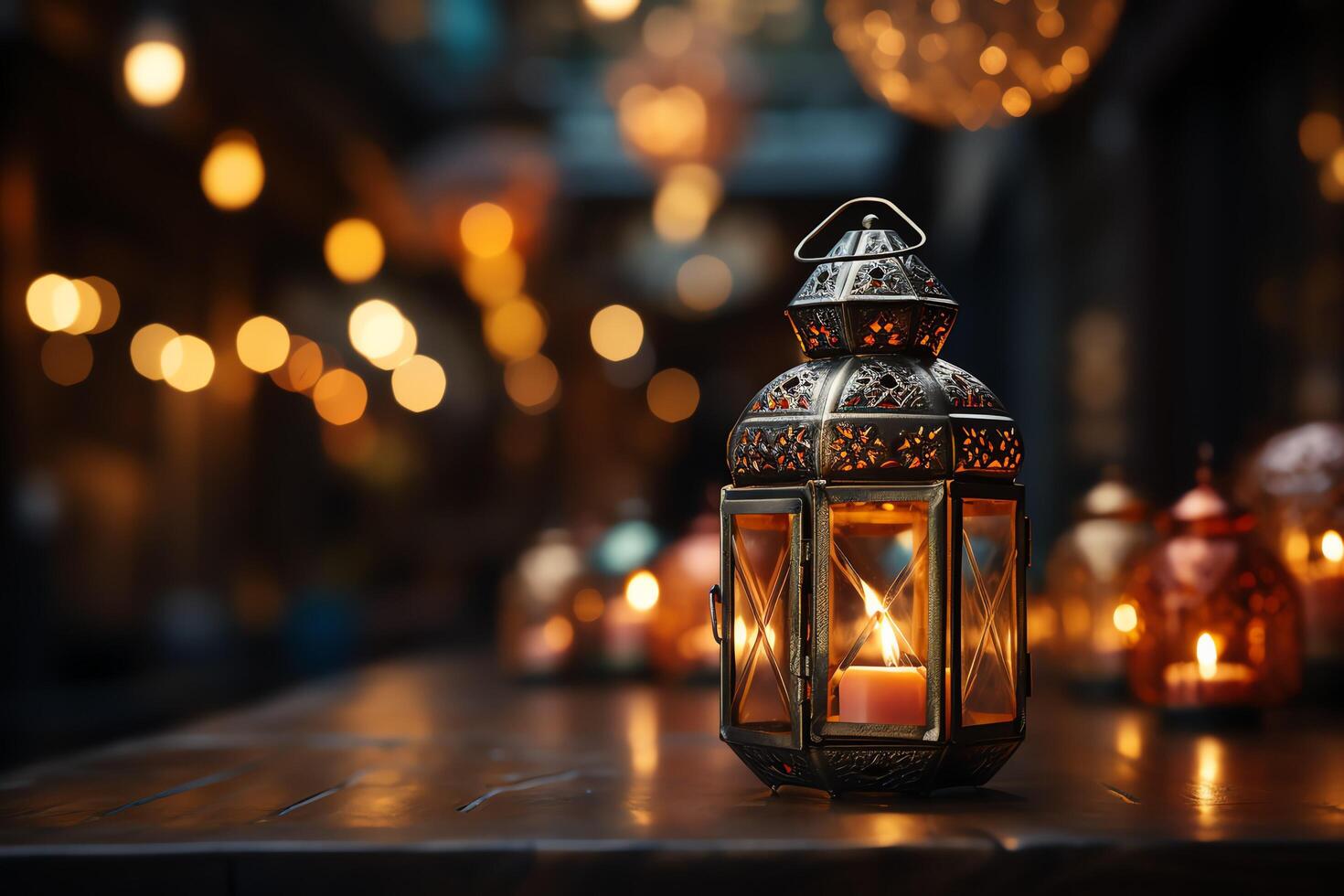 Eid mubarak and ramadan kareem greetings with islamic lantern and mosque. Eid al fitr background. Eid al fitr background of window concept by photo