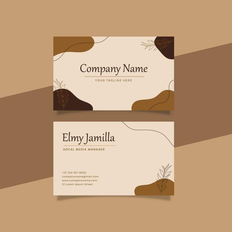 Printable Aesthetic Business Card Decorated with Brown Organic and Botanical Object Background vector