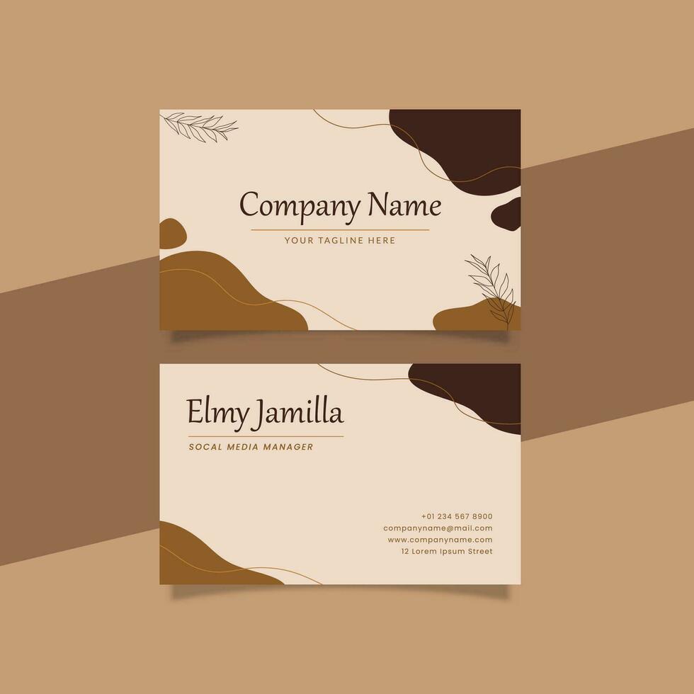 Printable Aesthetic Business Card Decorated with Brown Organic and Botanical Object Background vector