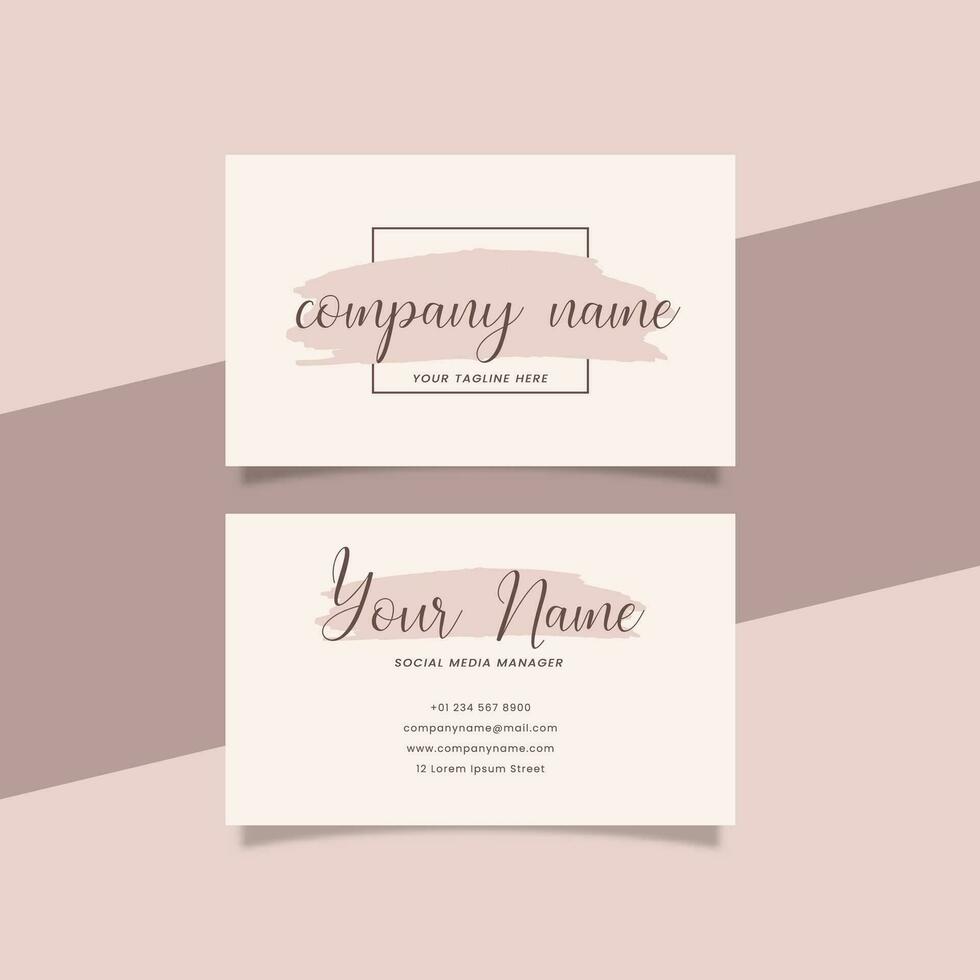 Printable Aesthetic Business Card Template Decorated with Pink Brush and Botanical Frame Background vector