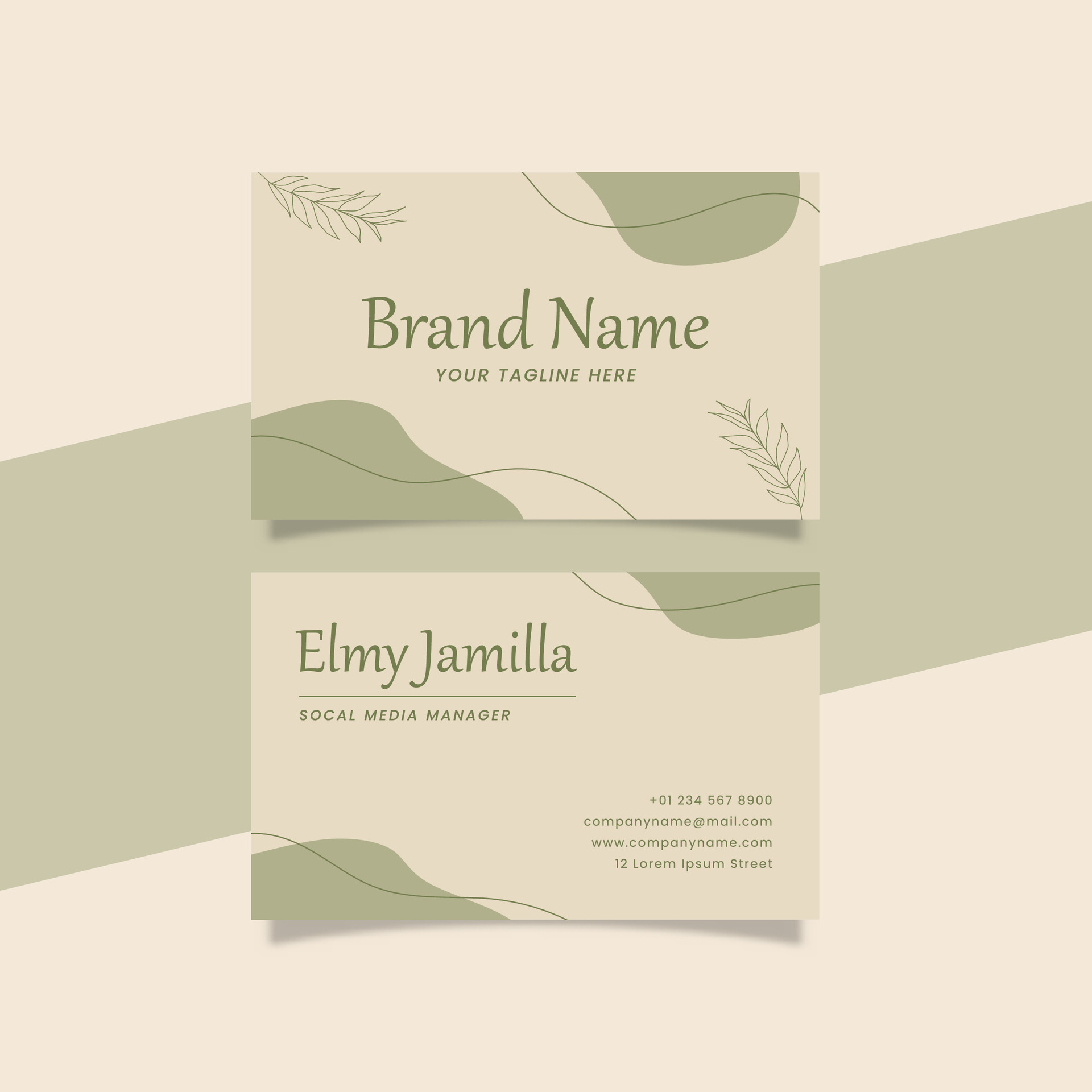 Printable Aesthetic Business Card Template Decorated with Botanical and