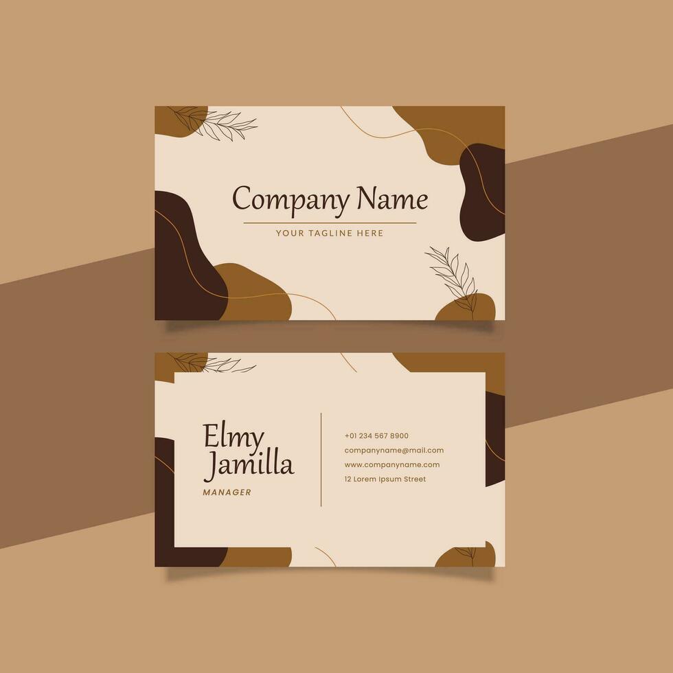 Printable Aesthetic Business Card Decorated with Brown Organic and Botanical Object Background vector