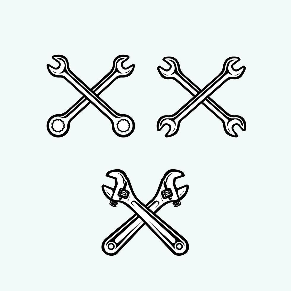 Crossing Wrench Tools Vector Art Vector Illustration Isolated