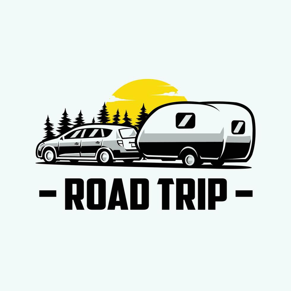 Road trip car caravan vector art isolated in white background