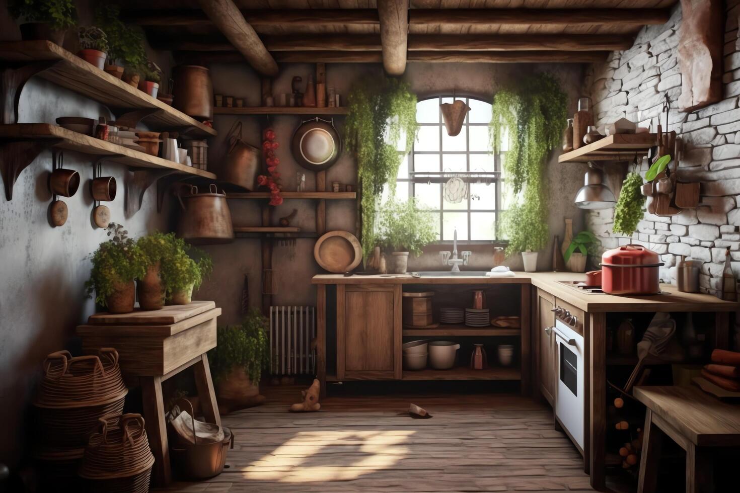 Modern kitchen interior design in apartment or house with furniture. Luxury kitchen home scandinavian concept by photo