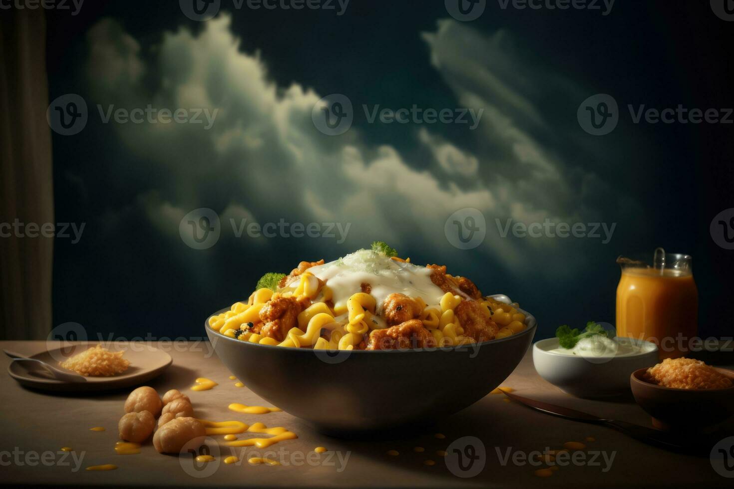 Appetizing Macaroni and Cheese with Cloudy Skies photo