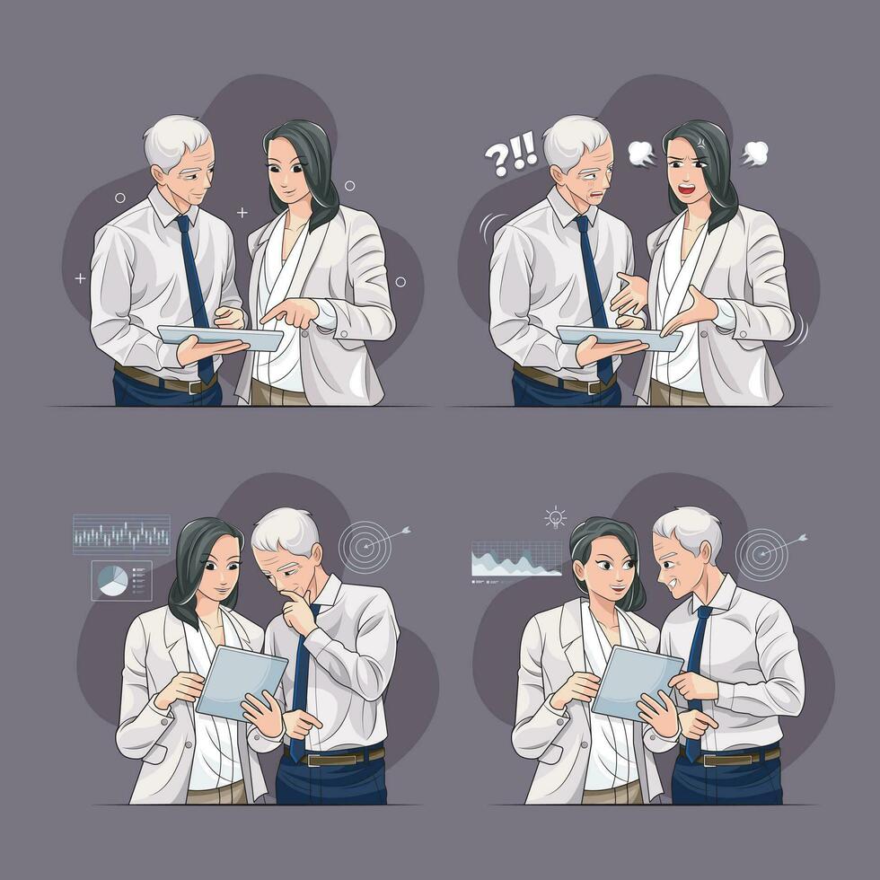 Age diversity. Business Coworkers Illustration Collection Set vector