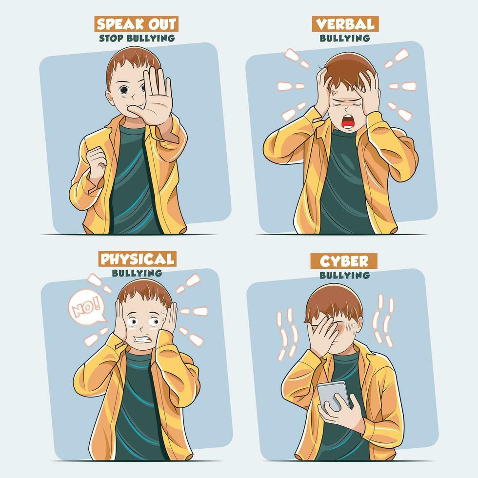 Stop Bullying Character Set vector illustration