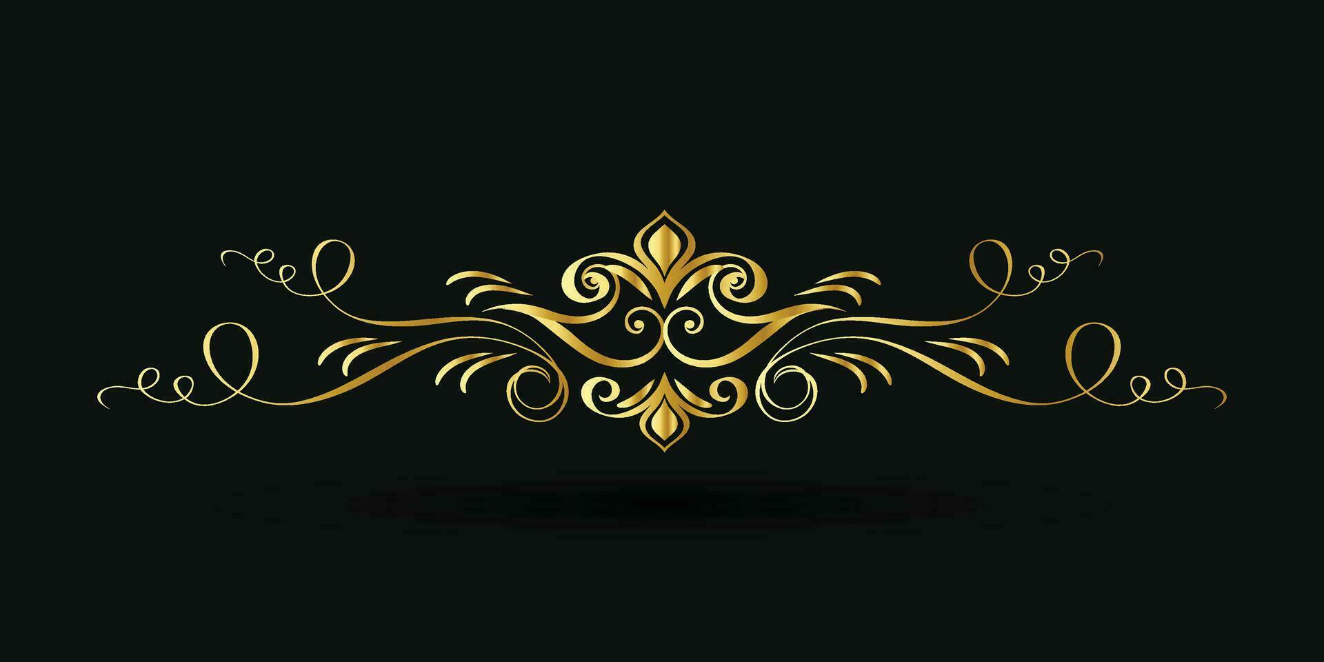 Decorative gold title frame isolated on dark green color background classic ornament vector