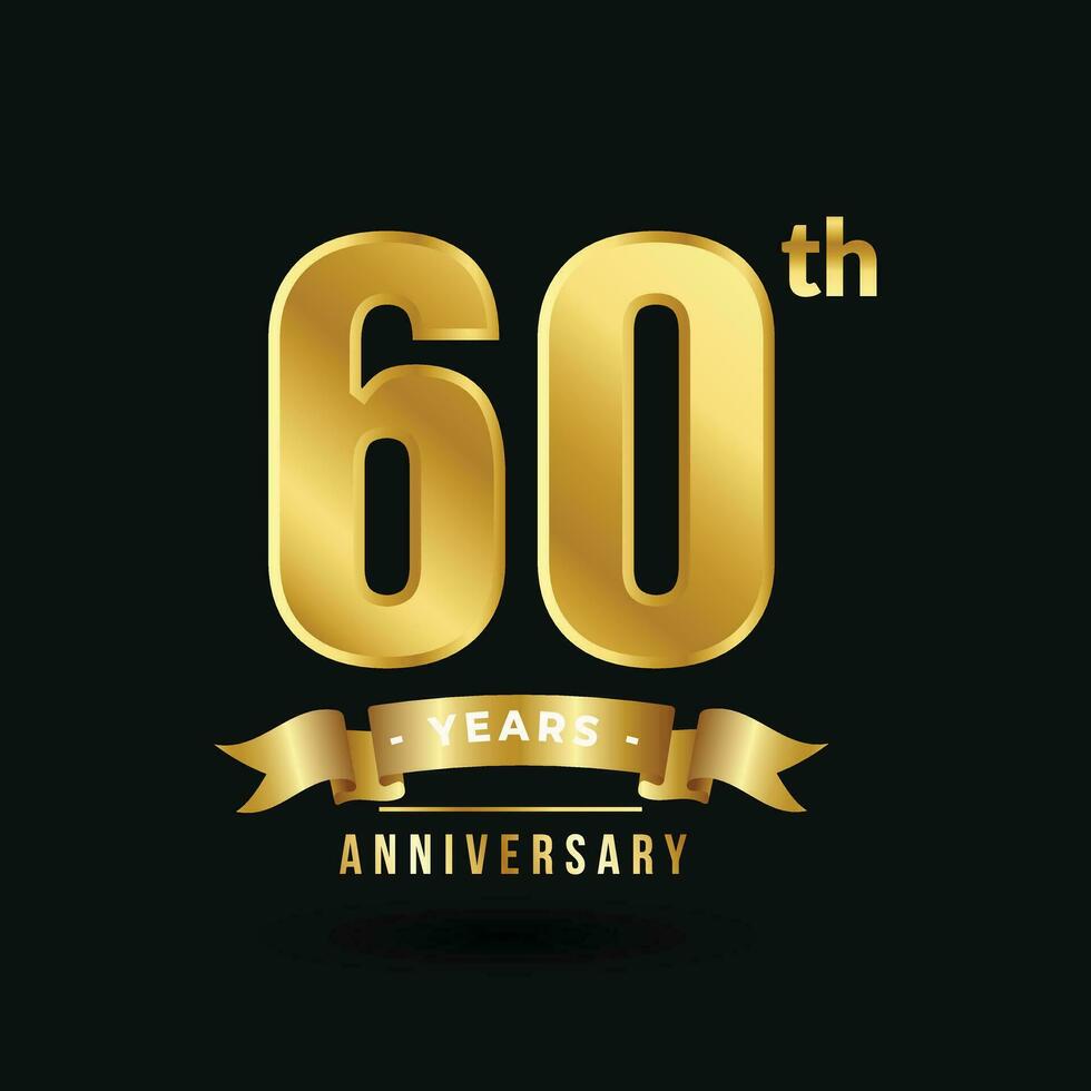 Anniversary 60th Years Luxury Golden Number Ribbon vector