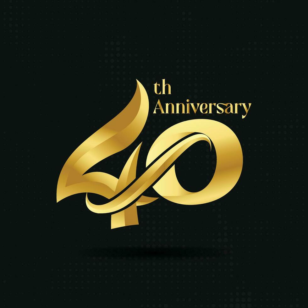 40th Anniversary ordinal number Counting vector art illustration in stunning font on gold color on black background