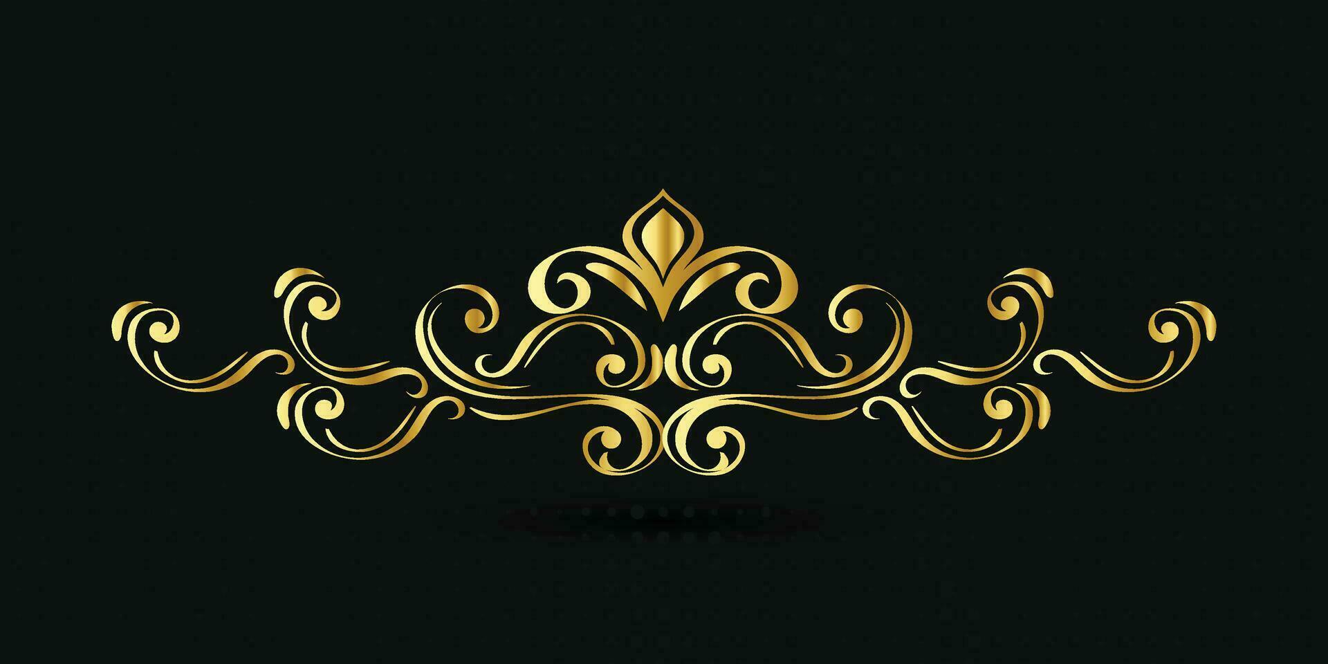 Decorative gold title frame isolated on dark green color background classic ornament vector