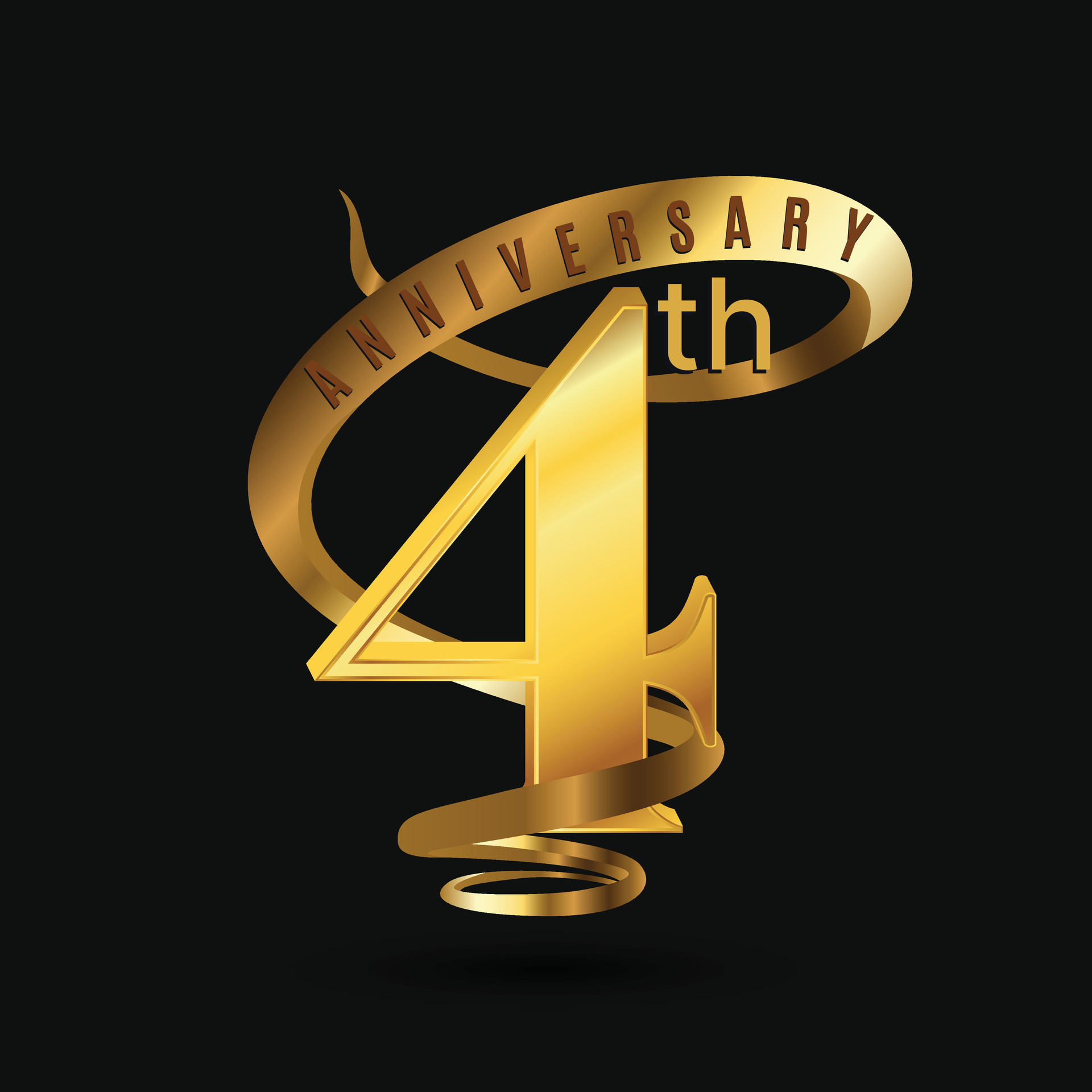 Anniversary 4th Years Luxury Golden Number Ribbon 26587022 Vector Art ...