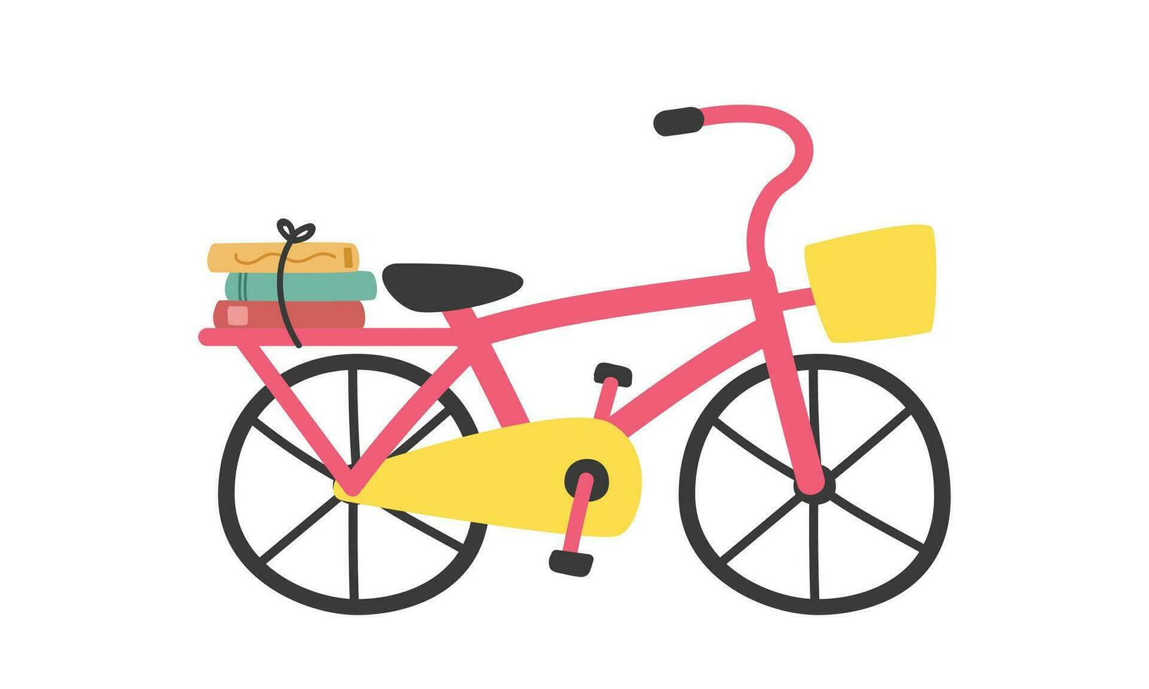 estudiante bicicleta clipart. sencillo rojo bicicleta con apilar de libros detrás para niños yendo a colegio plano vector ilustración dibujos animados estilo mano dibujado. estudiantes, aula, espalda a colegio concepto