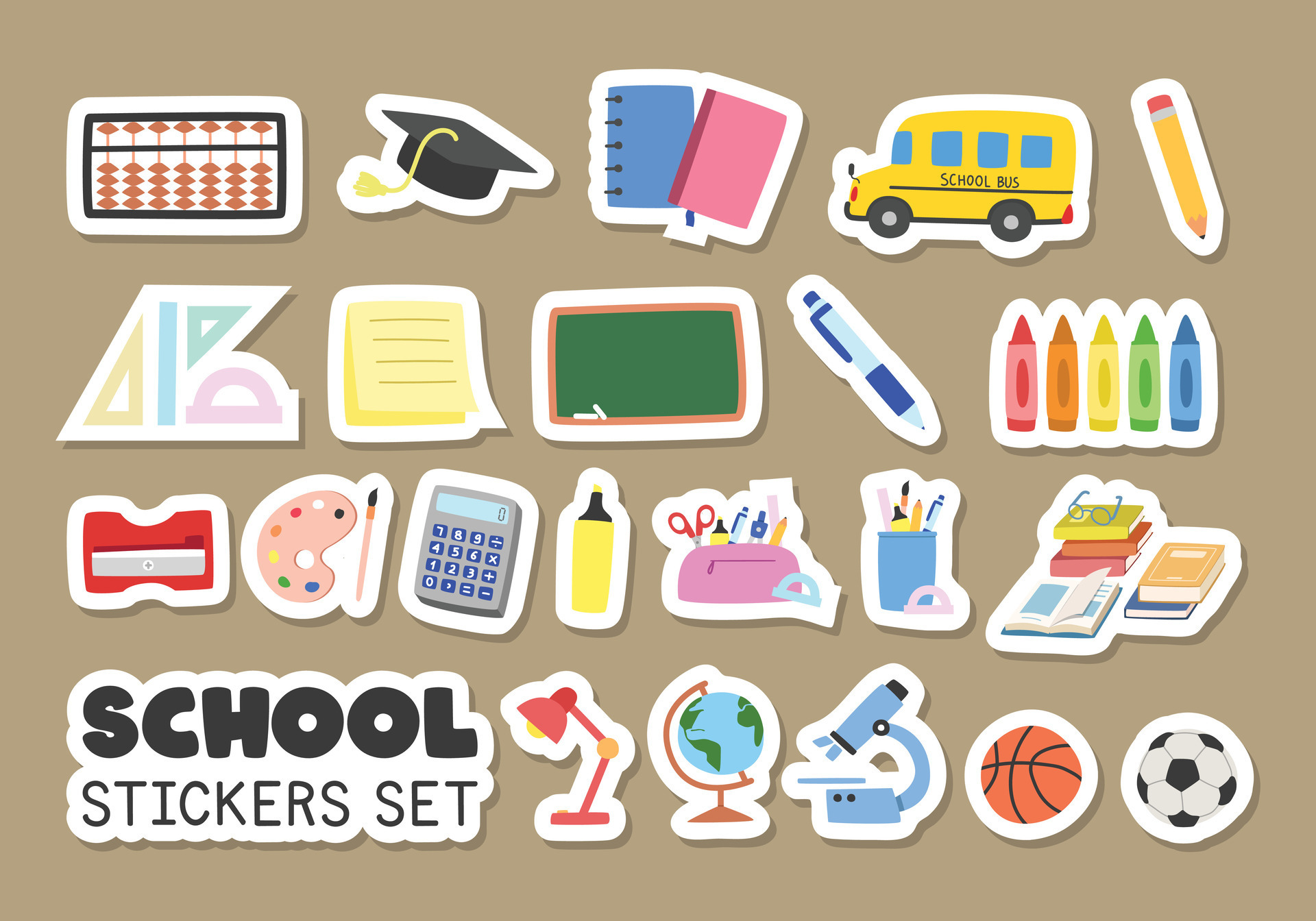 Vector Set Of School Stationery Stickers Stock Illustration