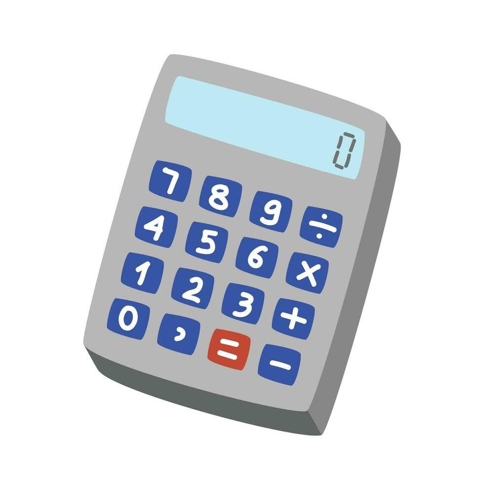 estudiante calculadora clipart. sencillo calculadora con matemáticas operaciones botones plano vector ilustración dibujos animados estilo, mano dibujado garabatear. estudiantes, aula, colegio suministros, espalda a colegio concepto