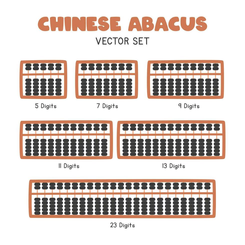 Chinese Abacus clipart. Set of Chinese wooden abacus also known as Suanpan with different numbers of columns flat vector illustration clipart cartoon style. Math classroom, back to school concept