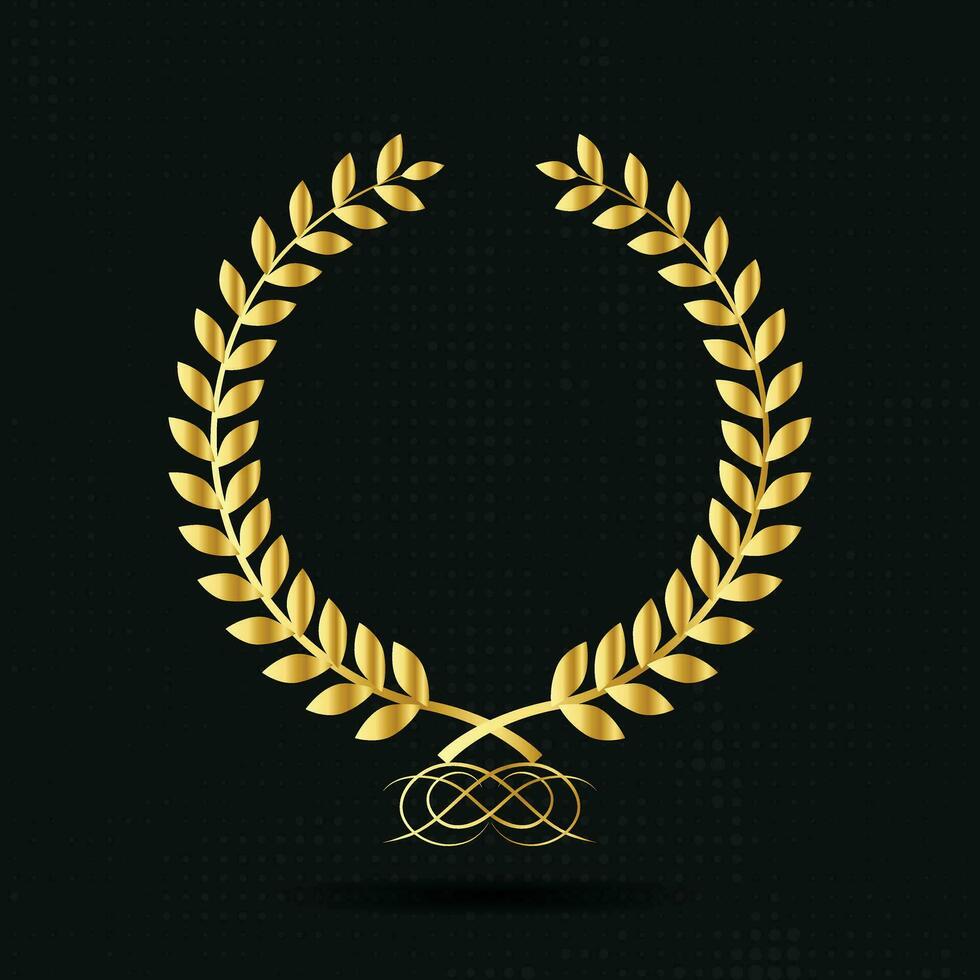 Gold laurel or wheat wreath icon, symbol of victory, achievement and grain, natural food. Golden design element for medals, awards, logo. Silhouette, isolated on black background. Vector illustration