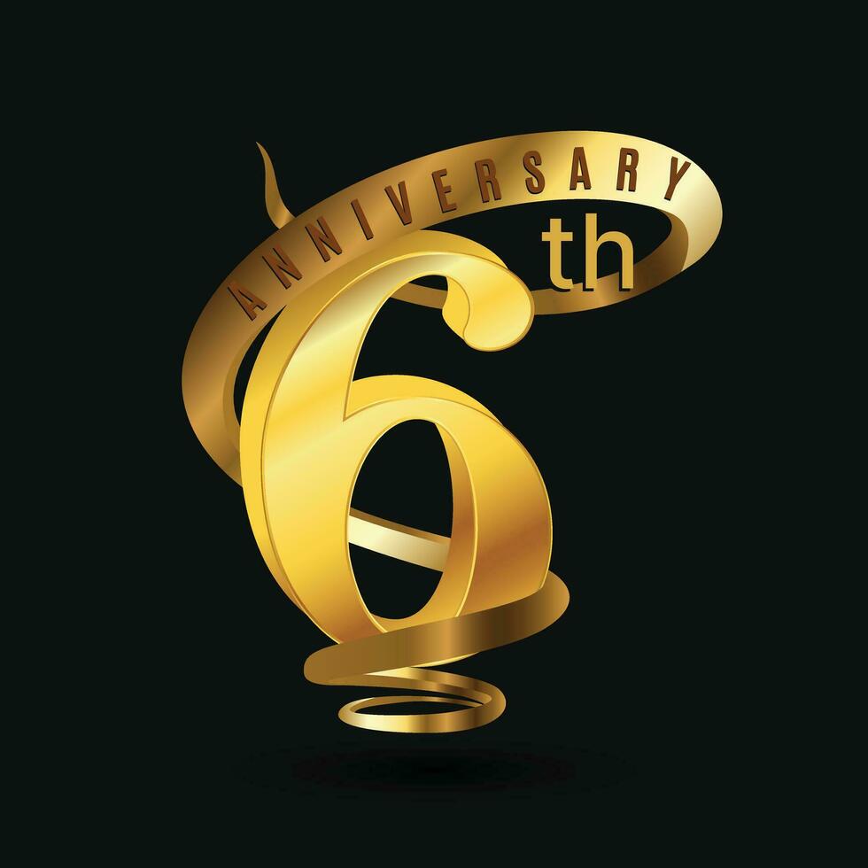Anniversary 6th Years Luxury Golden Number Ribbon vector