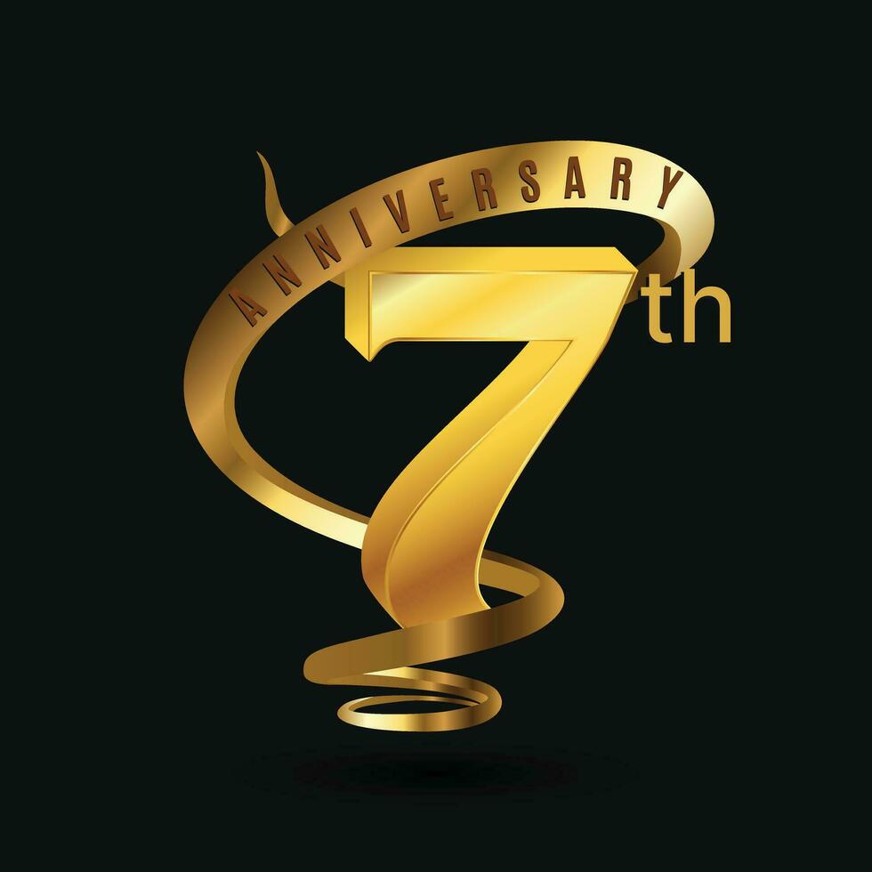 Anniversary 7th Years Luxury Golden Number Ribbon vector