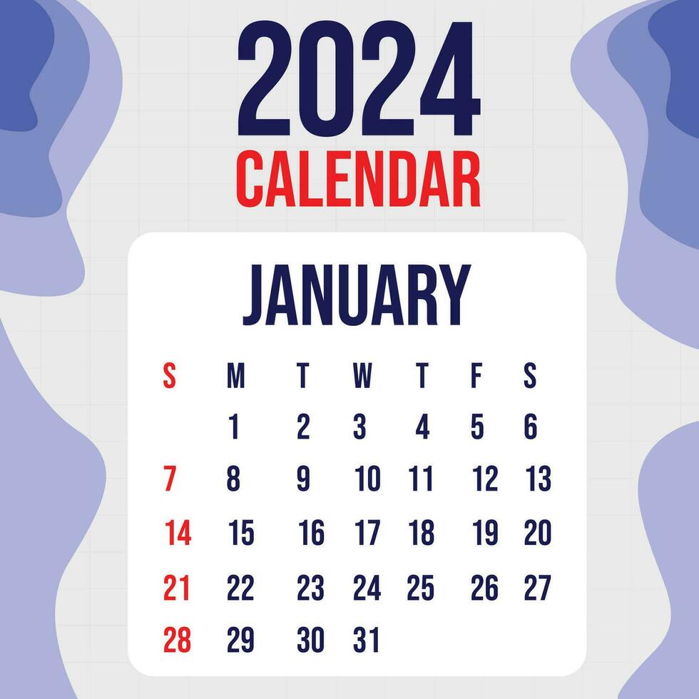 Calendar 2024 Colorfull Template Design vector
