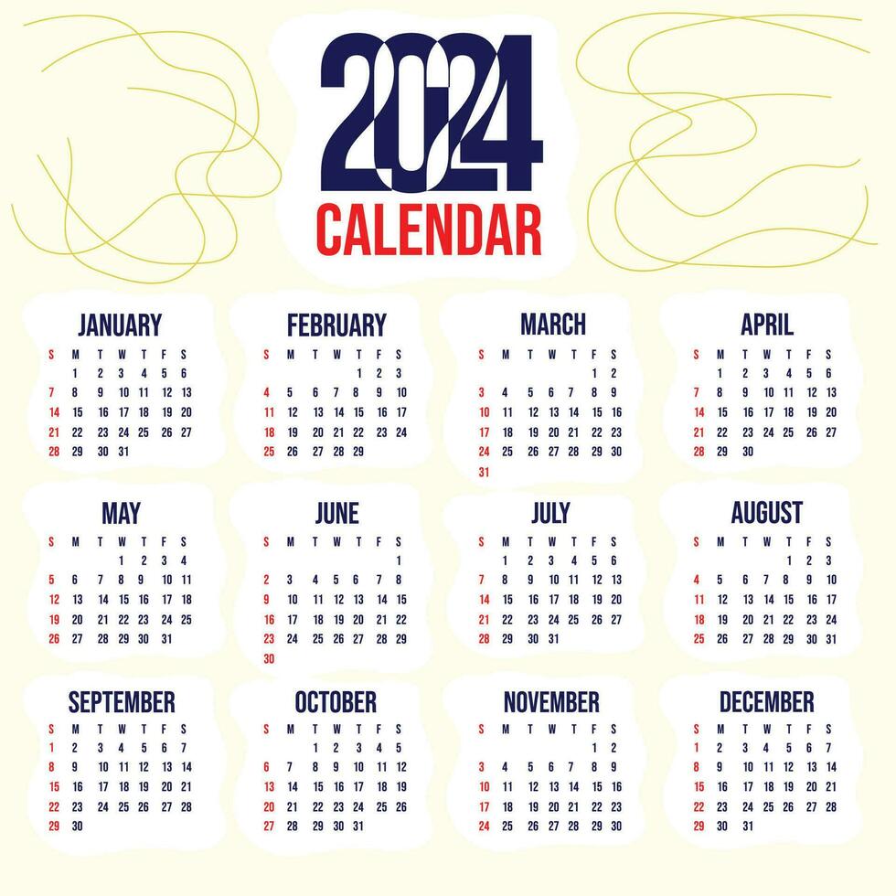 calendario 2024 colorido modelo diseño haz conjunto vector