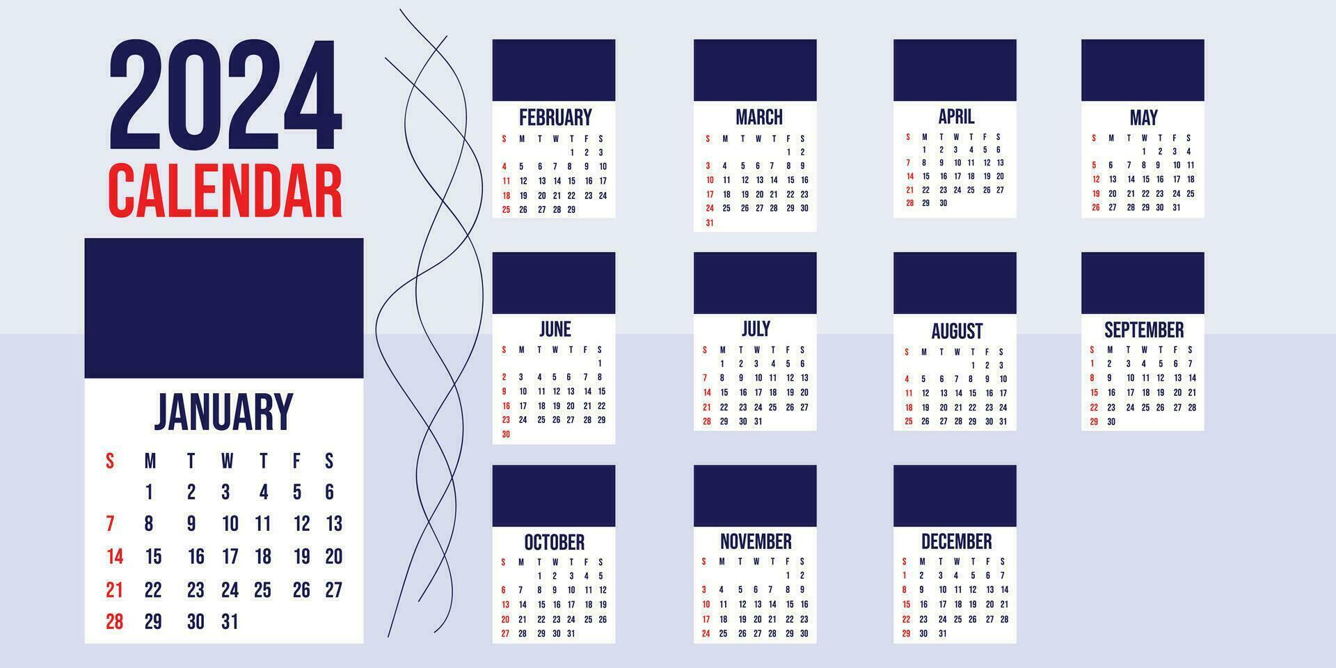 calendario 2024 colorido modelo diseño haz conjunto vector