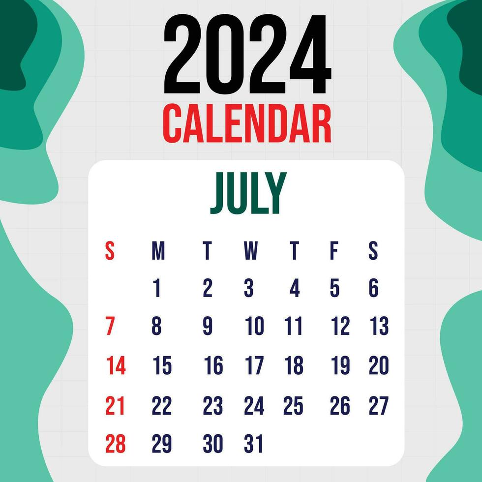 Calendar 2024 Colorfull Template Design vector
