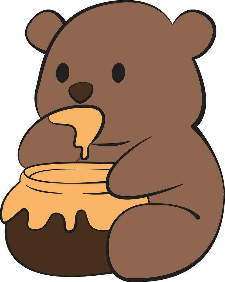 Bear with honey in a jar. Vector illustration on white background.