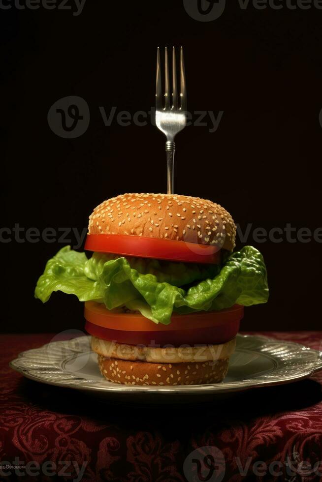 un delicioso doble hamburguesa con queso con Fresco vegetales foto