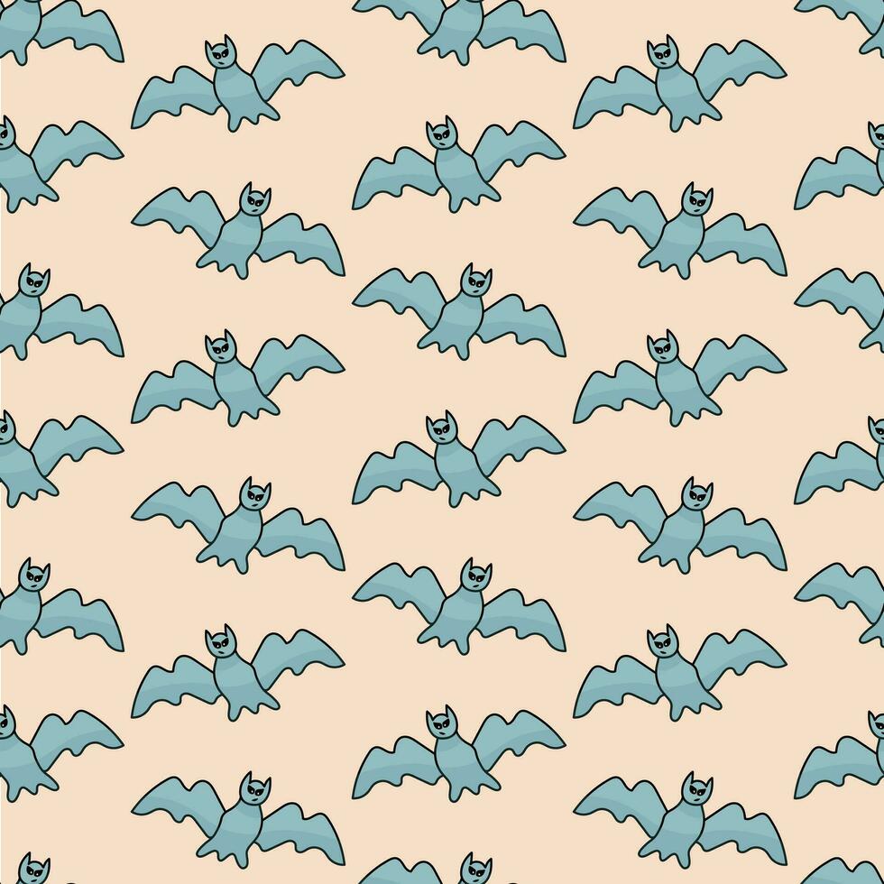 Colorful seamless pattern with hand drawn doodle cute Halloween character - cartoon bat vector