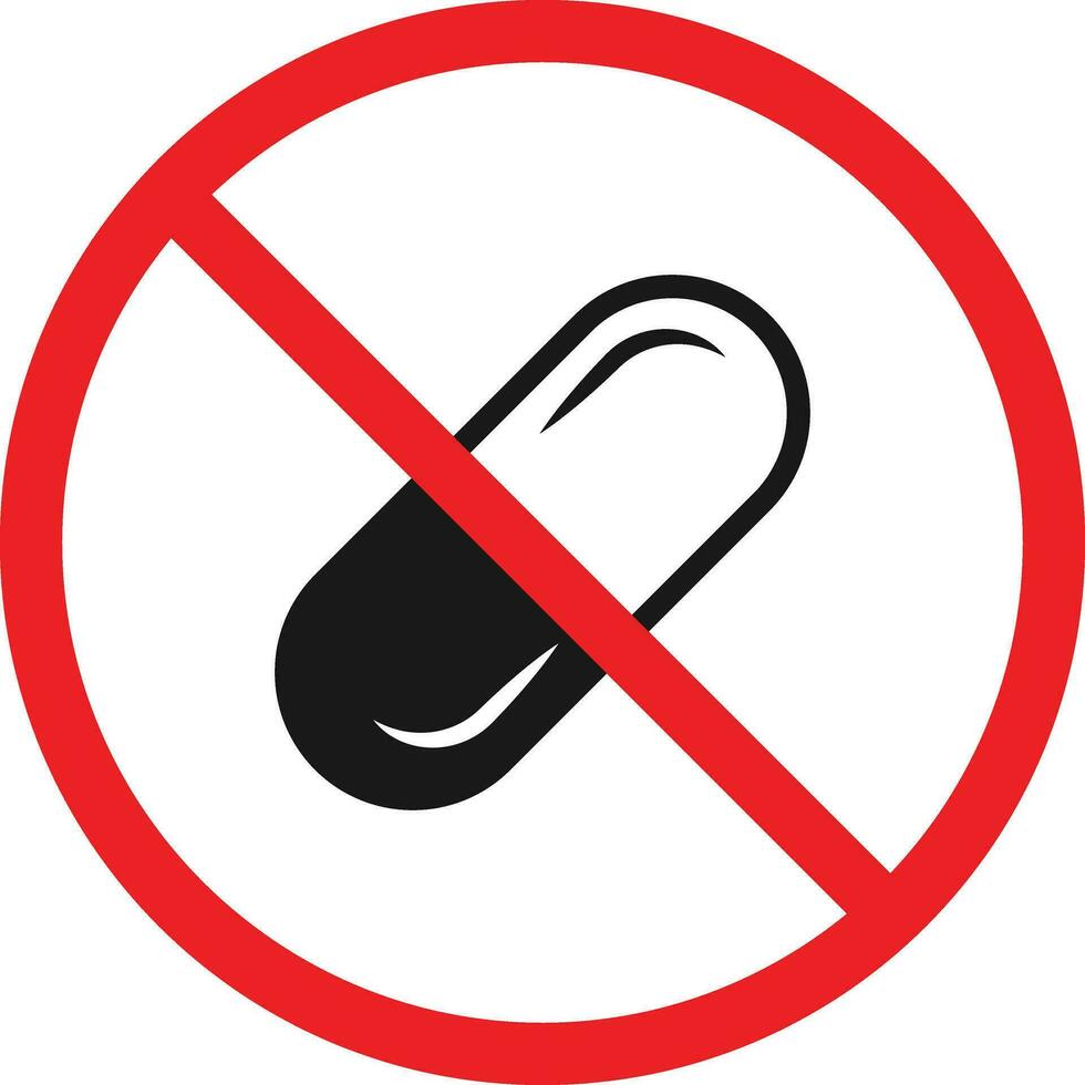 Forbidden medicine no pill vector icon. Prohibited capsule sign. Warning, restriction, caution, attention, For your web site design, logo, app, UI. Vector illustration