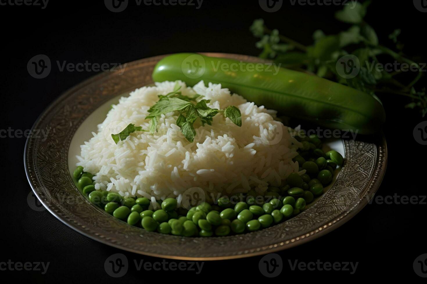 Freshly Cooked Rice with Peas and other Vegetables photo