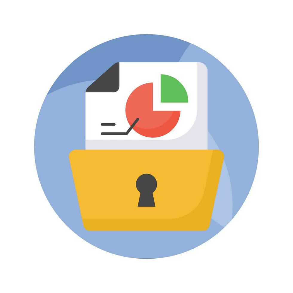 Pie chart on page with keyhole showing concept vector of secure data analysis