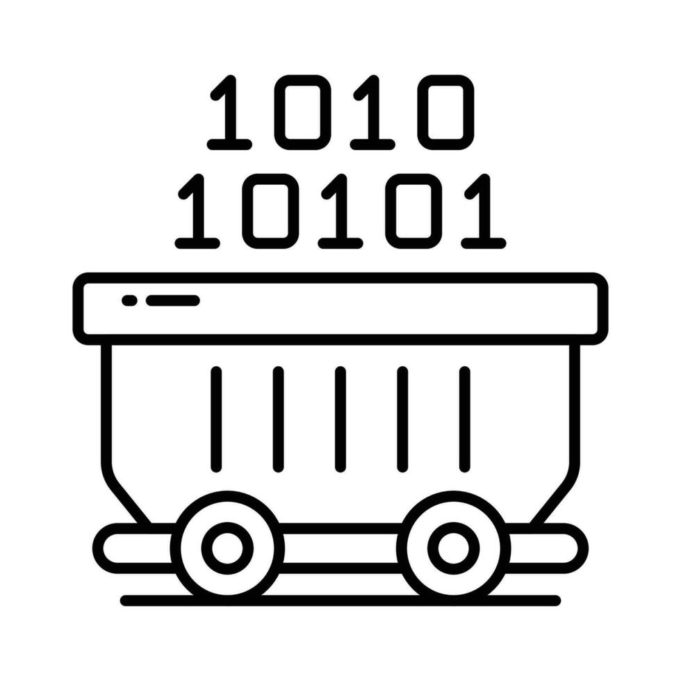 Binary coding inside a wheelbarrow denoting concept icon of data mining vector